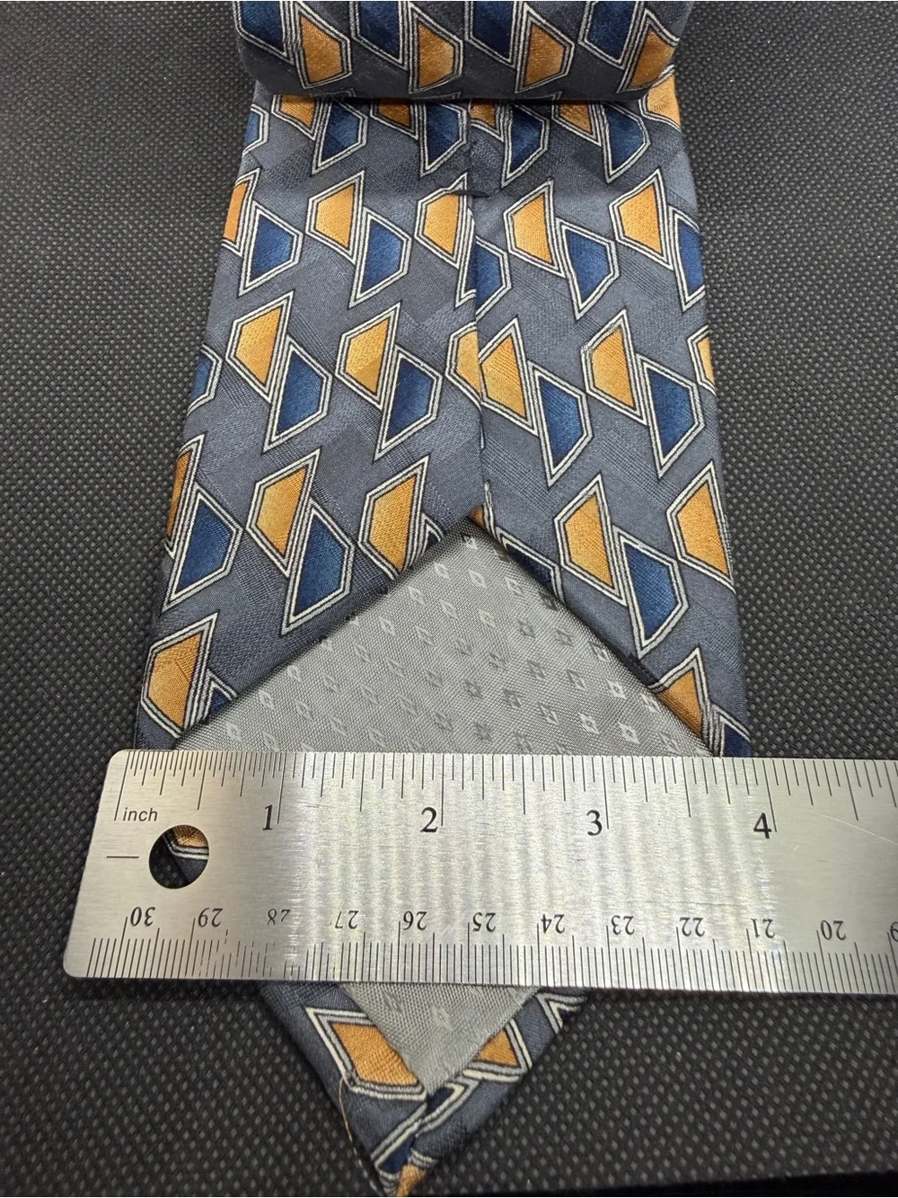 Vintage Monsieur Givenchy Silk Tie Geometric Blue Gold Made USA 57.5” x 4”